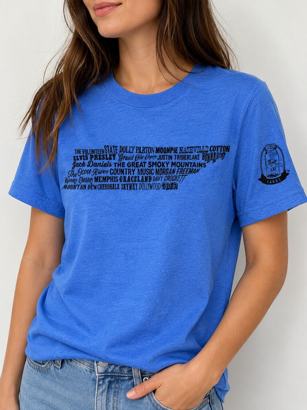 Mason Jar Label Tennessee Graphic TShirt Small Blue Souvenir Travel Cotton Blend